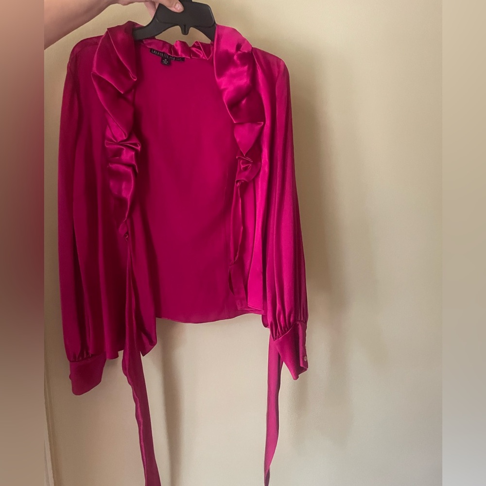 Lafayette 148 Silk Pink Ruffle Wrap Blouse